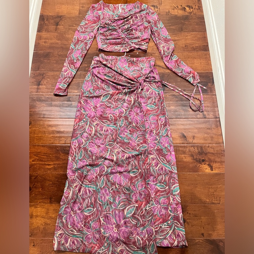 Free People Pink & Teal Paisley Long Skirt Set - Picture 5 of 10
